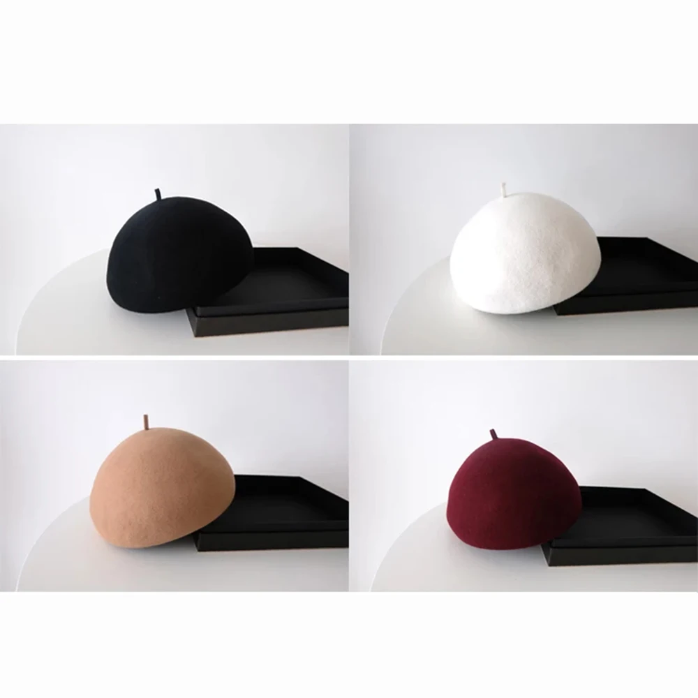 Lady spring Winter 100%Wool Berets Hat Painter style hat Women Vintage Berets Solid Color Caps Female Bonnet Warm Walking Cap