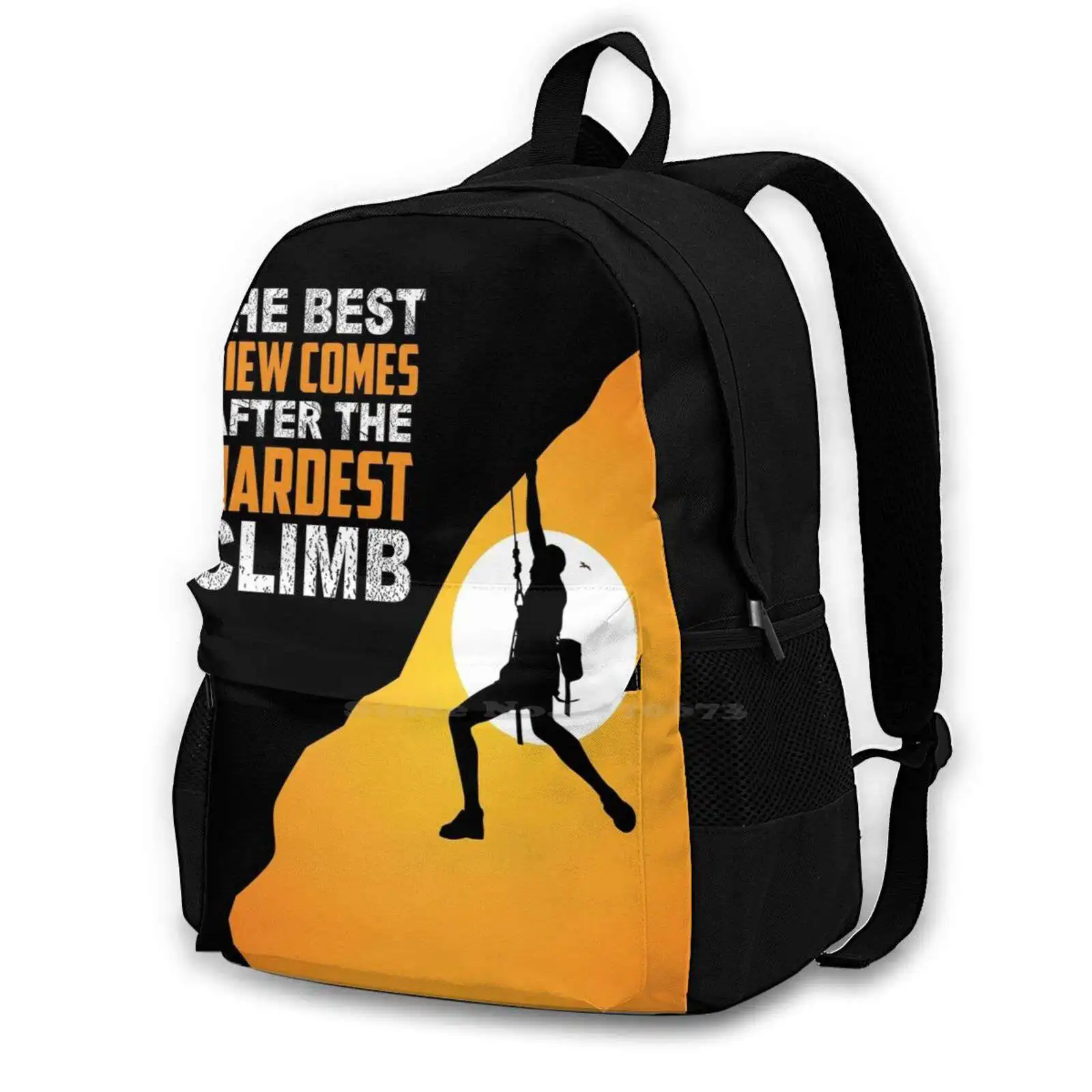 Scale And Enjoy The Views On The Summit Pattern Design Bag Student'S Backpack Mountaineer Summit Top Climbing Wall Boulder Cat