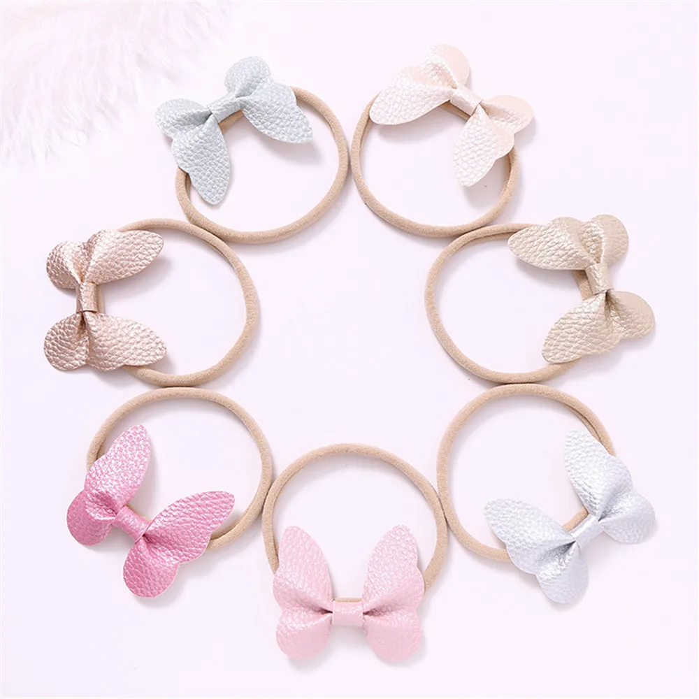 Cute Hair Accessories For Women Girls Baby Leather Butterfly Clips Hairpins Headband Solid Princess PU Hair Bow Nylon Hair Clips