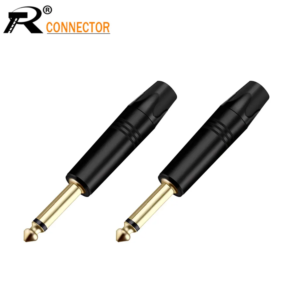 

10Pcs Aluminum 6.35mm mono sophomore core amplifier microphone plug 1/4" Phone Jack Unbalance Wire Connector