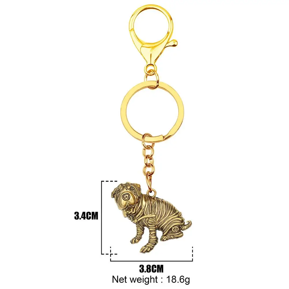 Bonsny Alloy Antique Gold Plated Shar Pei Dog Keychains Lovely Animal Keyring Jewelry For Women Men Kid Gift Purse Accessories