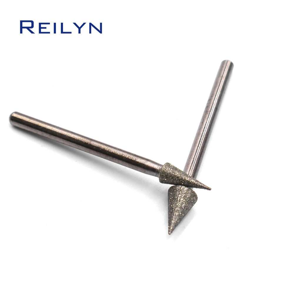 Reilyn 10Pcs Umbrella Diamond Grinding Burr Set 3mm Shank for Dremel Rotary Tools Various Sizes 3 4 5 6 8 10mm Carving