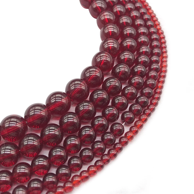 Dark Red Glass Smooth Loose Beads Garnet DIY Beads 15\