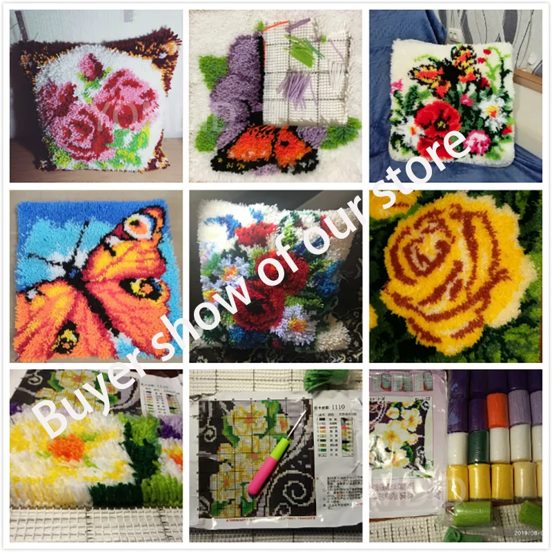 Kwiaty trawa gruba wełna zestaw do haftu puchowego DIY Cross Stitch dywan z haftem roślin serii segmentu haft zestawy do dywaników z haftem puchowym