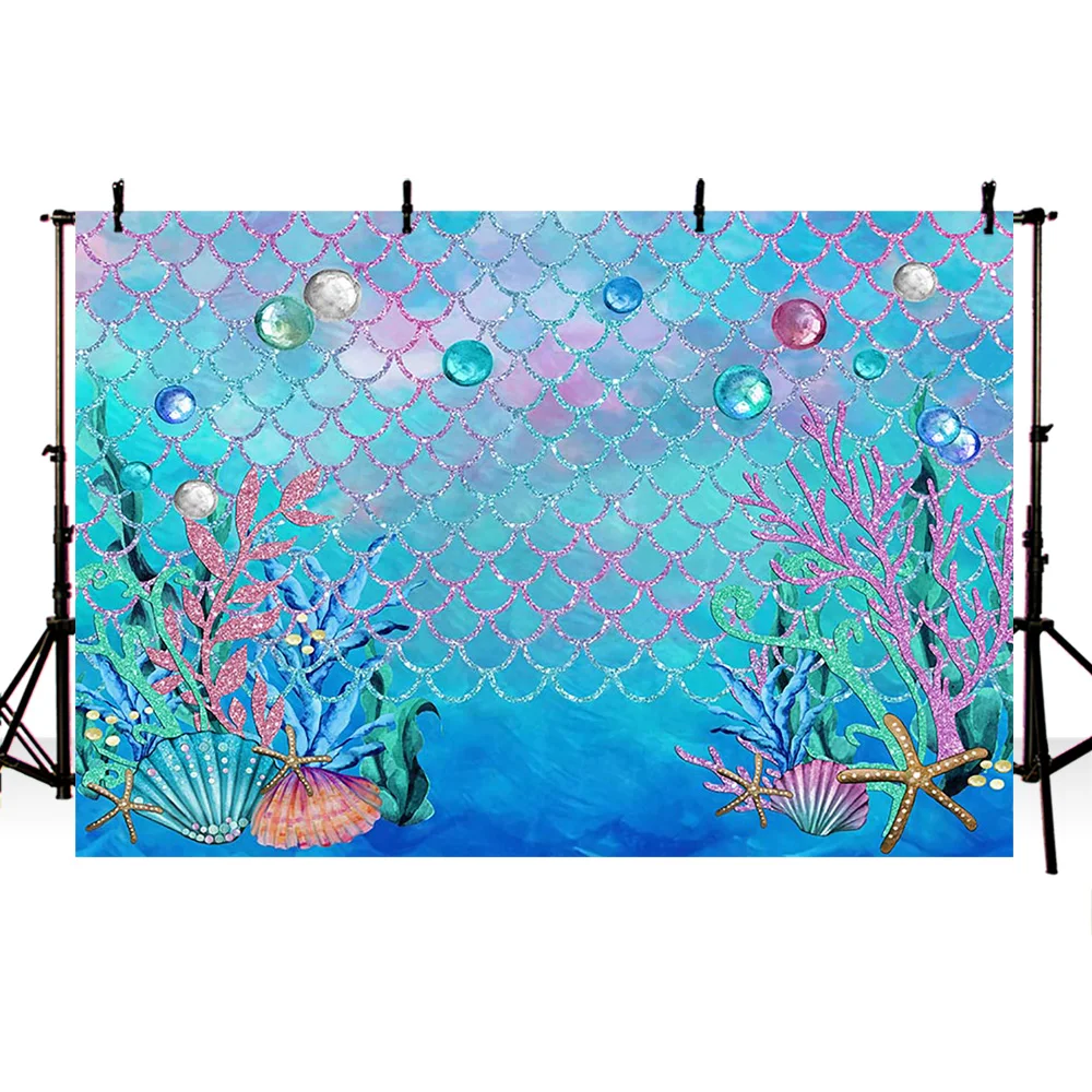 Mermaid Under Sea Bluey Backdrop Photography Ocean Castle Baby Shower Birthday Background Newborn Photo Studio Party Backdrops