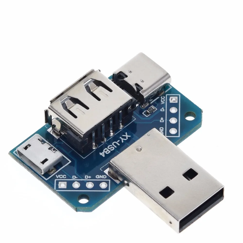 TZT USB-Kopf-Schalttafel-Stecker, USB-Anschluss auf Typ-C-Micro-Buchse, USB 2,54-4P, Übertragungstestplatine, USB-Adapterplatte XY-USB4 – Detail 5