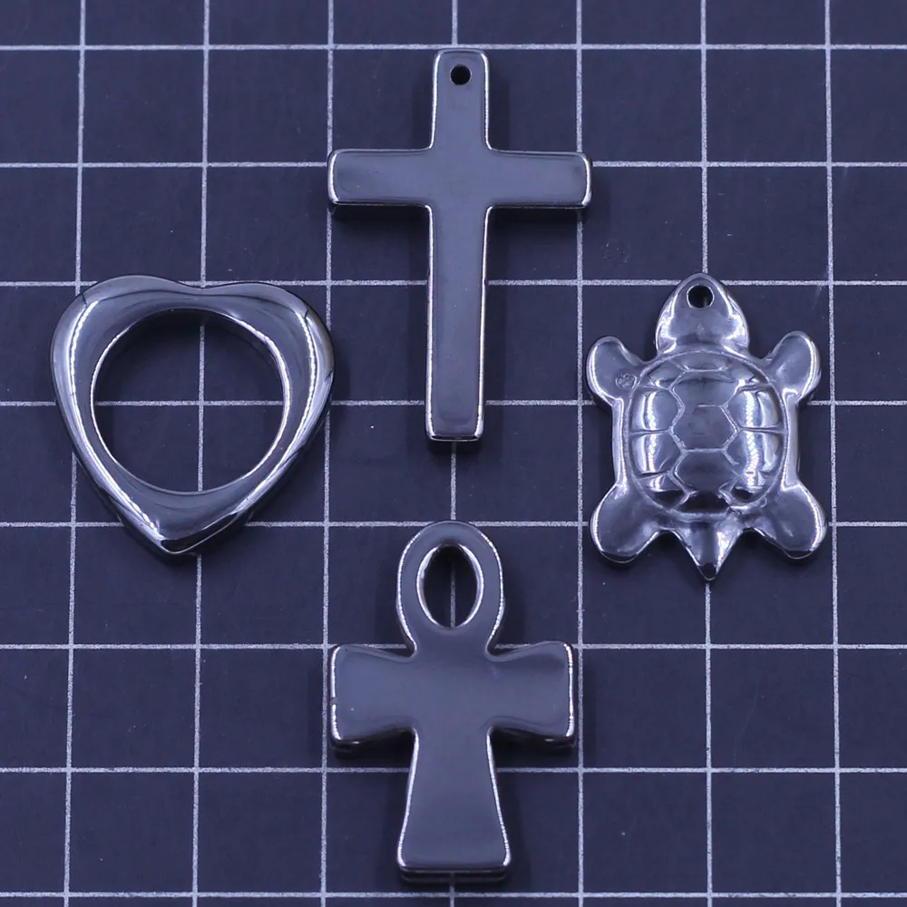 10Pcs Pendants Cross Tortoise Heart Hematite Gunmetal Fashion Jewelry DIY Finding Charm