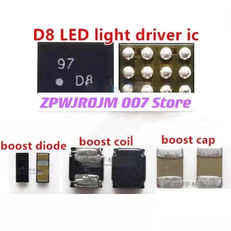 

10pcs Lm3697 LM3697YFQR mark D8 12pin LED light IC boost diode coil cap for OPPO A57 R9SK R9plus vivo X5SL Y83