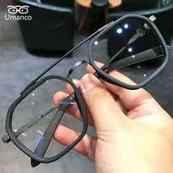 Retro Fashion Double Beam Square Myopia Glasses for Men Women Anti Blue Light Black Transparent Finish Prescription Eyewear -1.0