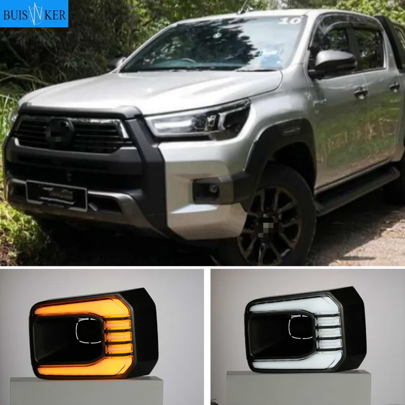 

1 Pair Car LED Daytime Running Light Turn Yellow Signal Relay 12V DRL Daylight For Toyota Hilux Revo Rocco 2020 2021