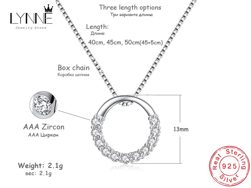 925 Sterling Silber Runde Zirkon-Anhänger-Halsketten für Damen, modischer edler Schmuck, halb mit Strasssteinen besetzte glänzende Kreis-Schlüsselbeinkette – Detail 1