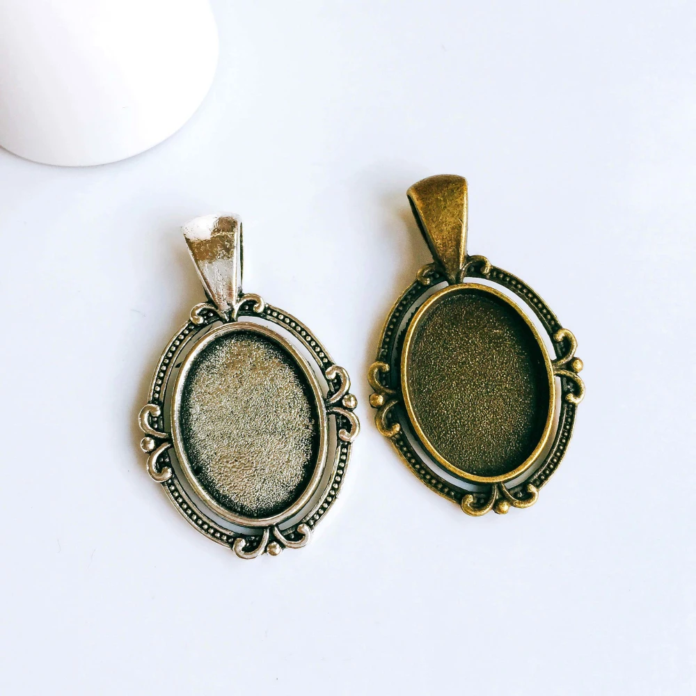 5pcs/lot 13x18mm Necklace Pendant Setting Antique Bronze Silver Color Glass Cabochon Blank Base Supplies for Jewelry T57