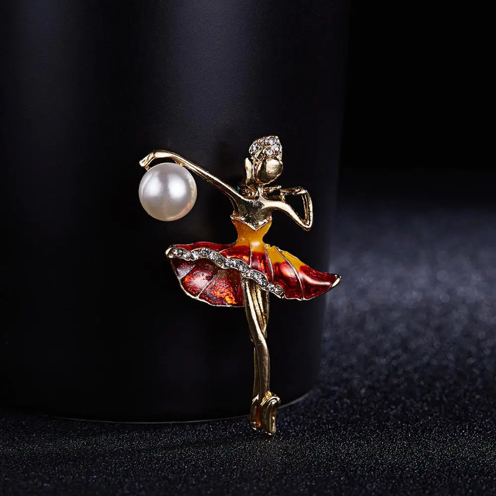 Rinhoo New Fashion Temperament Dance Girl Ballet Girls Cartoon Shining Crystal Brooches Women Collar Pins Bride Wedding Jewelry