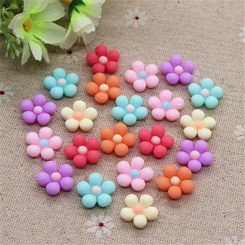 50PCS Mix Colors Cute Resin Five-petal Flowers Flatback Cabochon DIY Hair Bow Center Scrapbooking,13mm