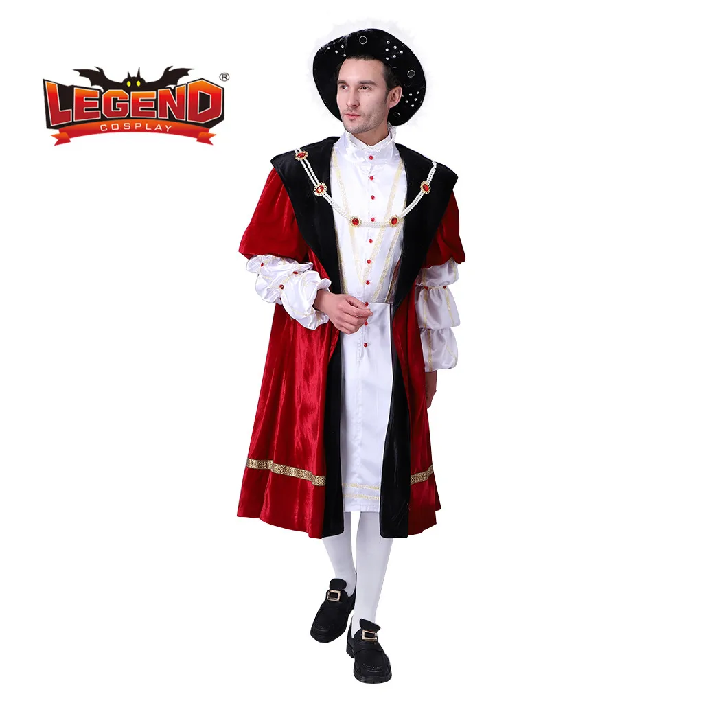 Renaissance Tudor Anne Boleyn dress costume King Henry VIII knight lord cosplay costume Henry VIII costume red outfit coat