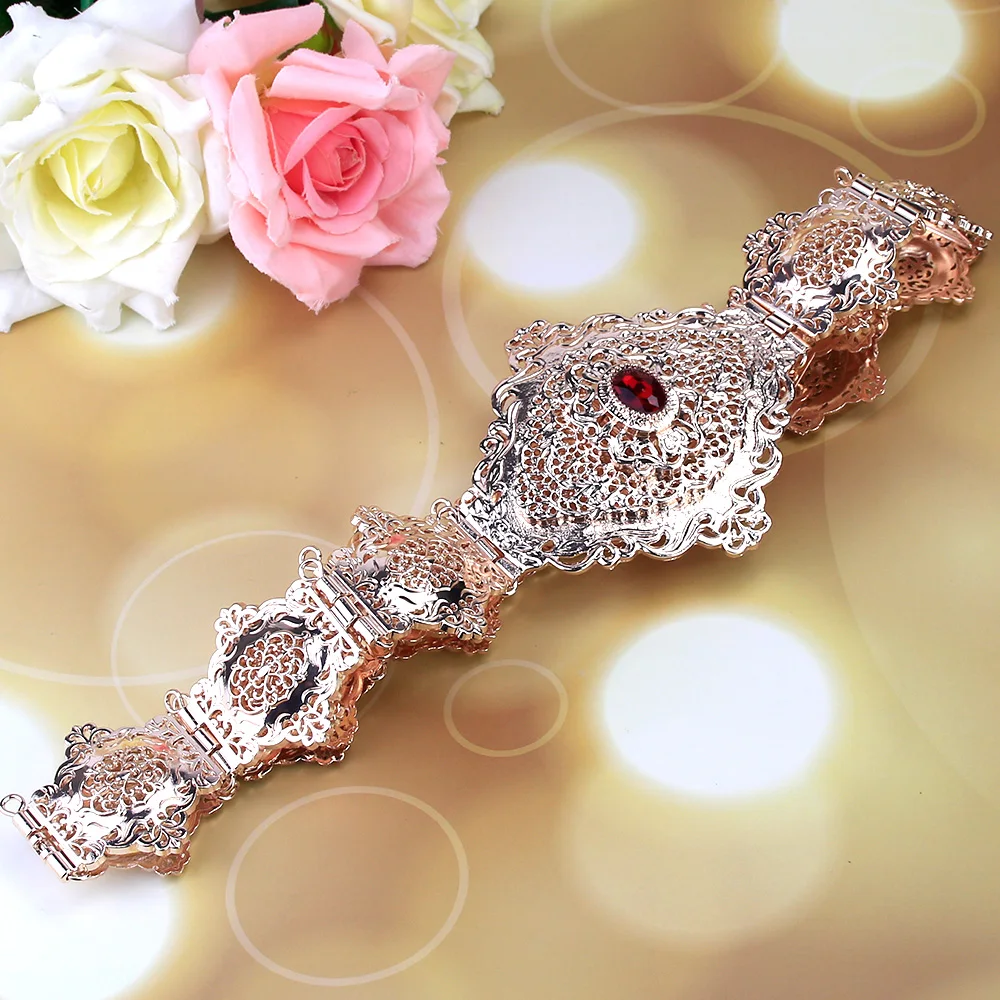 Sunspicems Chic Arabic Dress Belt for Women Morocco Gold Color Metal Chain Belt Adjustable Length Banquet Costume Accessories