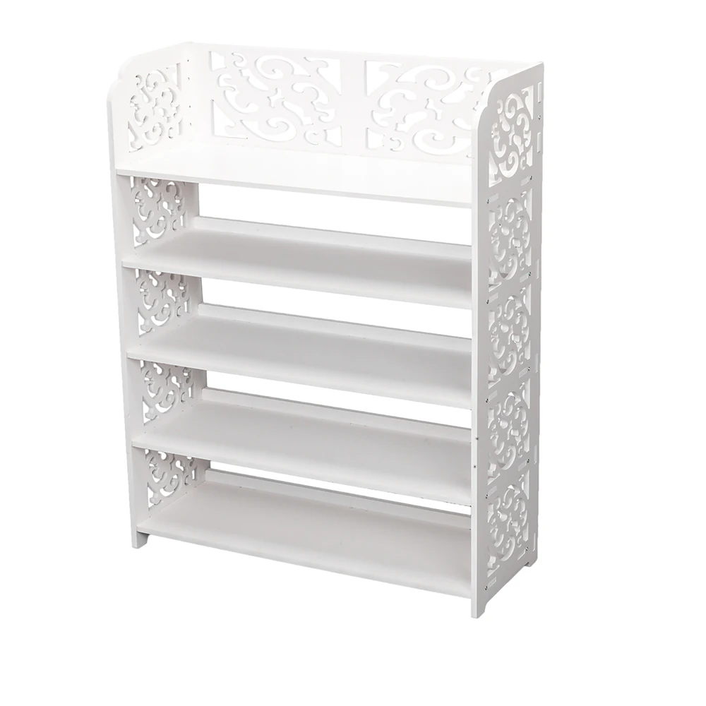 

5-Tiers Carved Shoe Rack Wood-Plastic Board Storage Shelf Waterproof Damp Proof White 62x24x80CM[US-Stock]