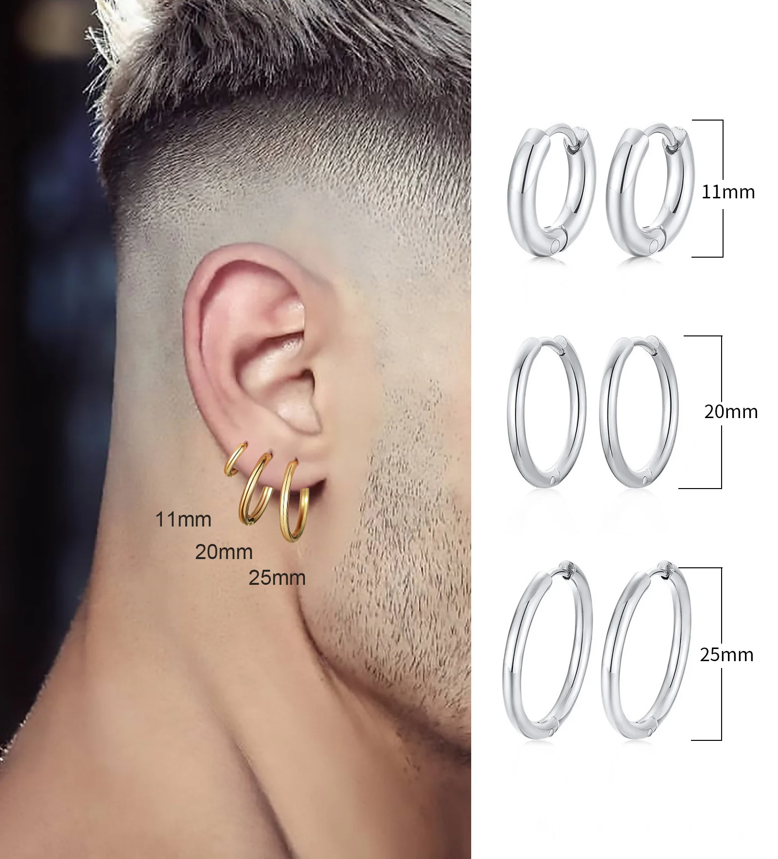 Vnox 1 Pair Multiple Sizes Circle Hoop Earrings for Men Women, Anti Allergy Stainless Steel Geometry Round Ear Clip Gift Jewelry