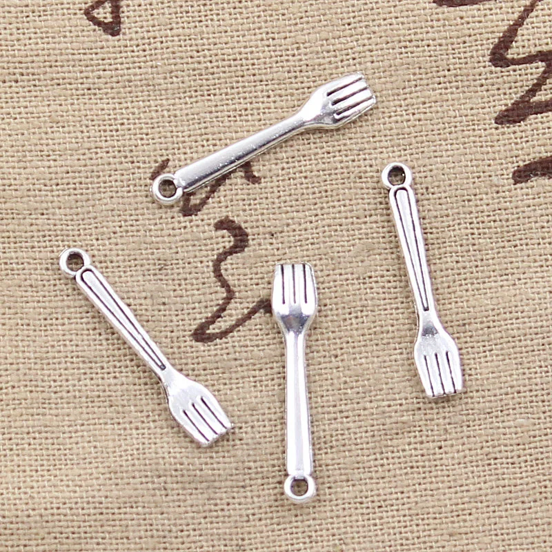 50pcs Charms Kitchen Fork 25x5mm Antique Bronze Silver Color Pendants DIYCrafts Making Findings Handmade Tibetan Jewelry