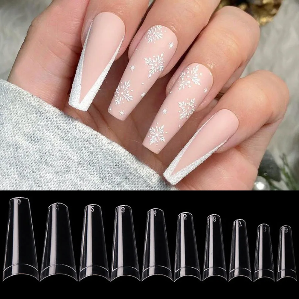 

500pcs/Bag No C Curve XL Coffin False Nails Tips Clear Natural 10 Sizes No Trace Half Cover Acrylic Salon Fake Nails Art Tools