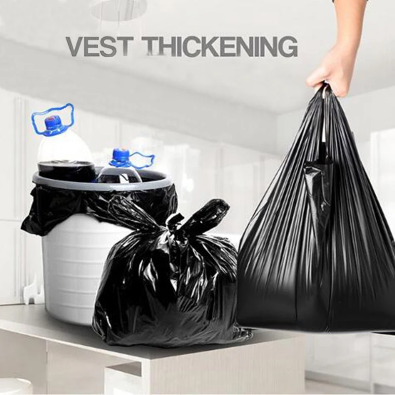 Portable black thickened large 50 garbage bags wholesale small color household hotel vest type plastic classification