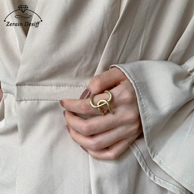 

Fashionable Hollow Line Gold-plated Open Ring Female Simple Ins Retro Ring Personality Female Resizable Rings for Women