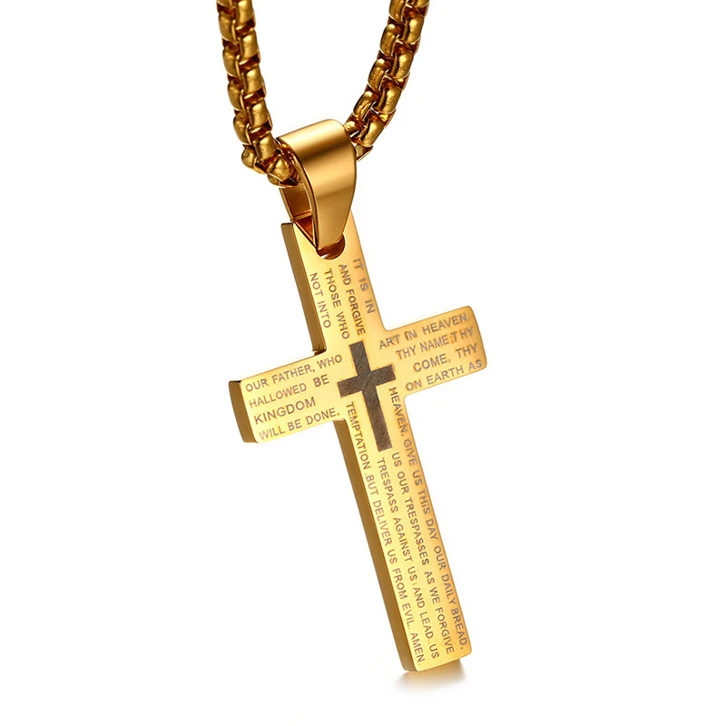 

Cross Necklaces Pendant For Men Stainless Steel Our Father Crucifix Free Box Chian Link Male Jewelry