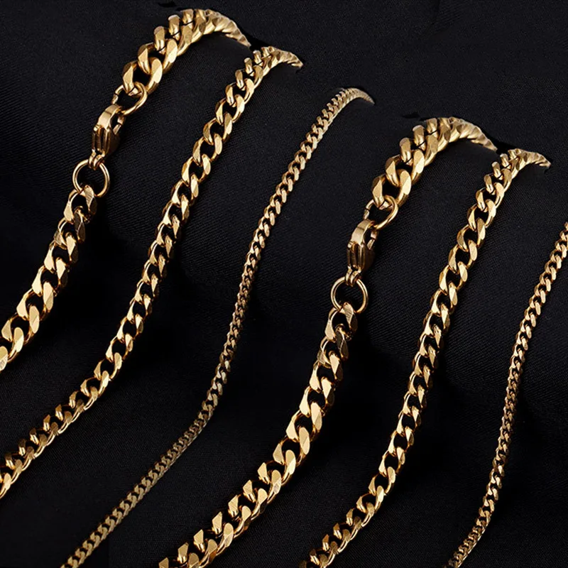 Stal nierdzewna stalowy łańcuch naszyjnik dla Curb kubański Link Chain czarny złoty talerz Choker moda biżuteria męska bransoletka naszyjnik