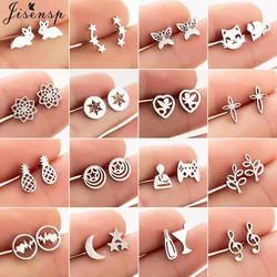 Korean Small Stainless Steel Earrings Simple Jewelry Punk Rabbit Leaf Music Star Moon Earings Snowflake Christmas Studs Gift