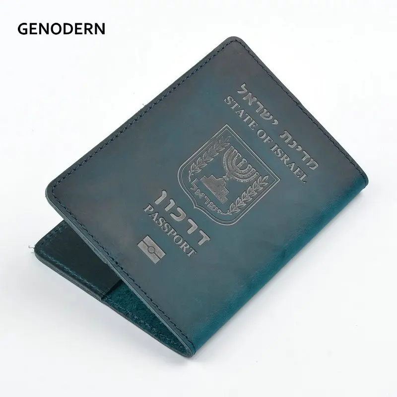 

GENODERN Genuine Leather Israeli Passport Cover Credit Card Holder For Israel Hebrew Passport Holder Case Unisex Travel Wallet