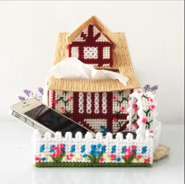 

25x17x20cm New style of cottage storage tissue box embroidery kit DIY handmade craft set Crocheting knitting needlework supplies