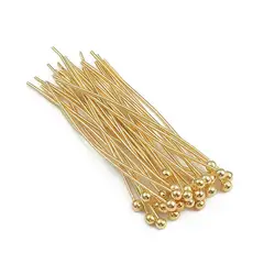 50pcs/lot 16/20/25/30/35mm Length 18k Gold Plated Metal Ball Head Needles DIY Headpins For Jewelry Making Findings Accessories