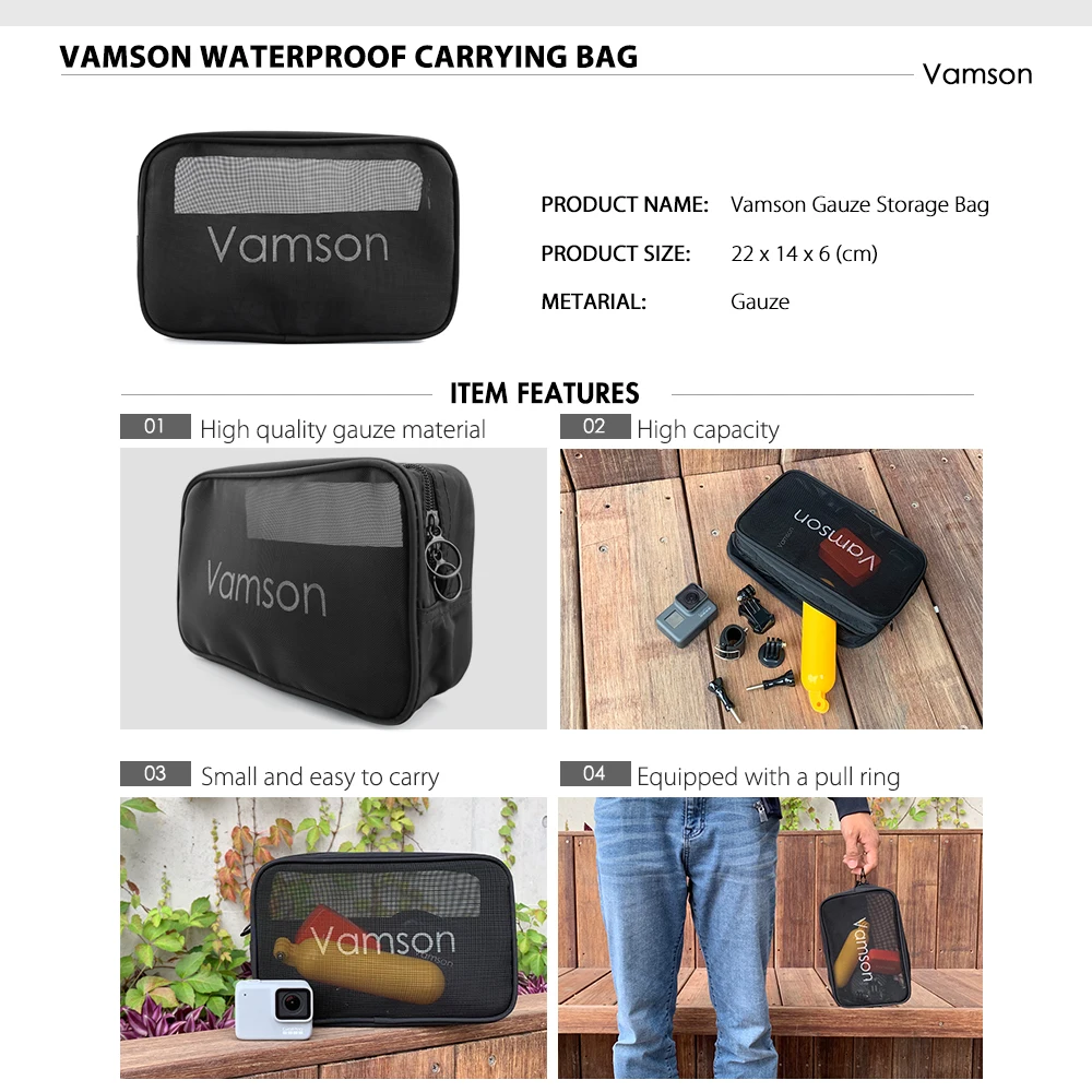 Vamson for GoPro Hero 12 11 10 9 8 7 6 5 4 3 Black Storage Grid Package for Xiaomi Yi 4K Sport Camera Accessories VP809