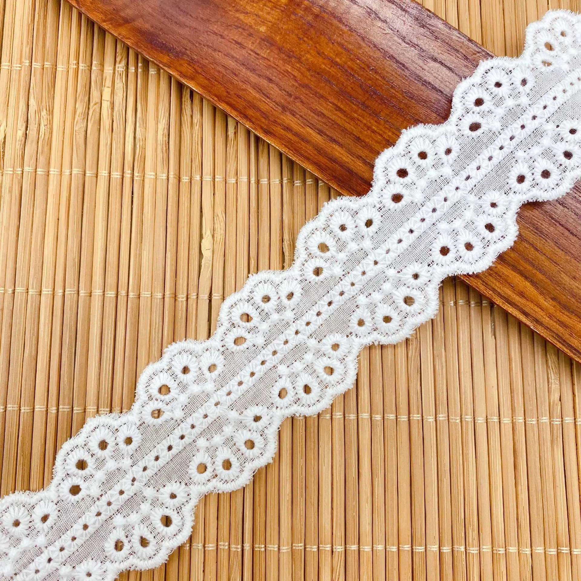 5Yards/Lot Bilateral Embroidery Hollow Cotton Lace Fabric DIY Handmade Craft Garment Accessories Supplies