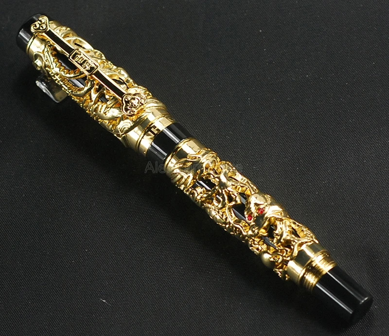 Jinhao Collection Dragon Phoenix Vintage Fountain Pen Metal Carving Embossing Heavy Pen Golden & Black For Office School