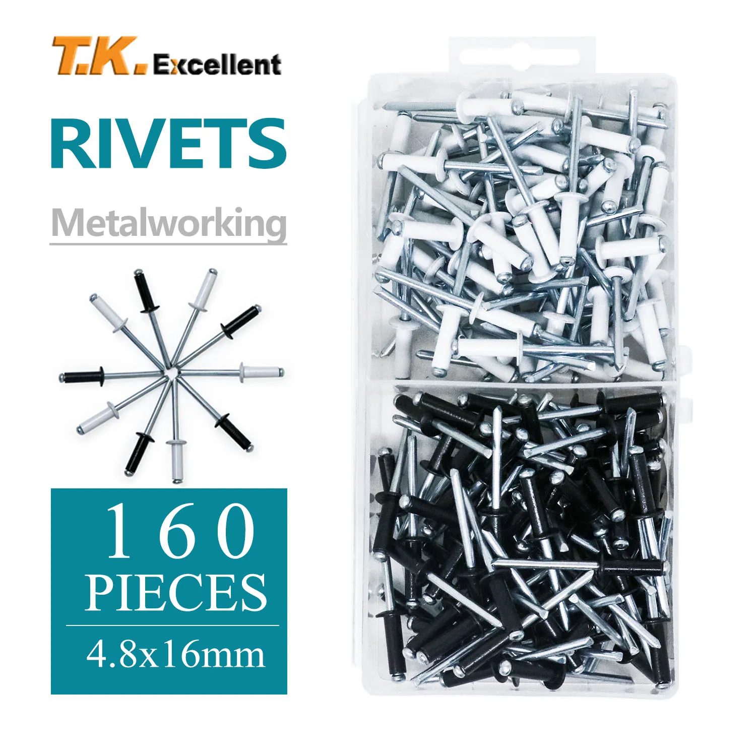 

Small Head Aluminum Dome Head Blind Pop Rivets Black and White 4.8x16mm Assortment Kit,160PCS Rivet Remaches