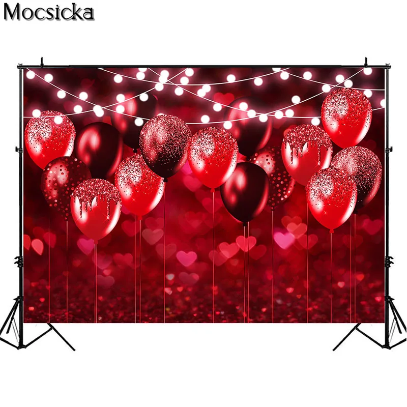 Valentine's Day Photocall Backdrop Love Heart Light Bokeh Red Balloon Light Child Birthday Party Portrait Background PhotoStudio