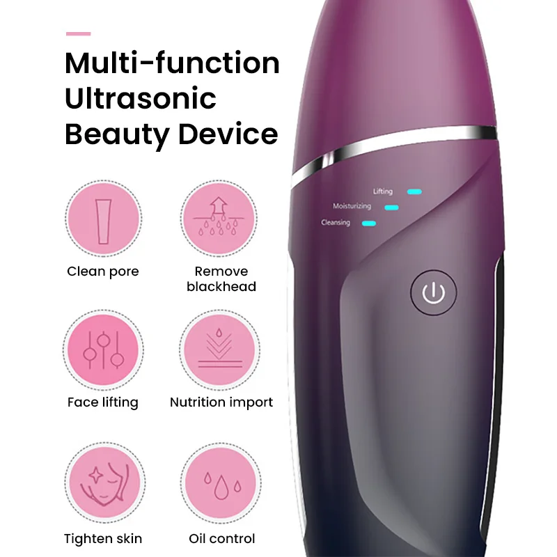 Scrubber per la pelle Exfoiator pulizia profonda del viso spatola facciale rimozione di punti neri 3 modalità strumento di sollevamento EMS ad ultrasuoni ricaricabile USB