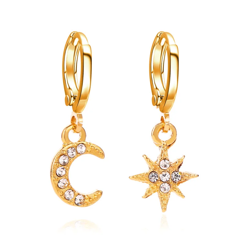 2025 Fashion Korean Star And Moon Asymmetric Earrings For Women Classic Geometric Dangle Earrings Jewelry Gift