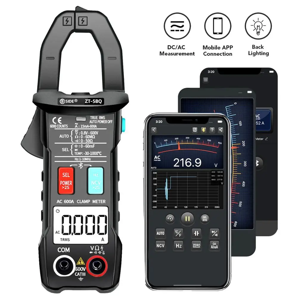 Pinza amperometrica digitale tecnologia Wireless multimetro intelligente True RMS voltmetro amperometro Auto Rang condensatore NCV Tester