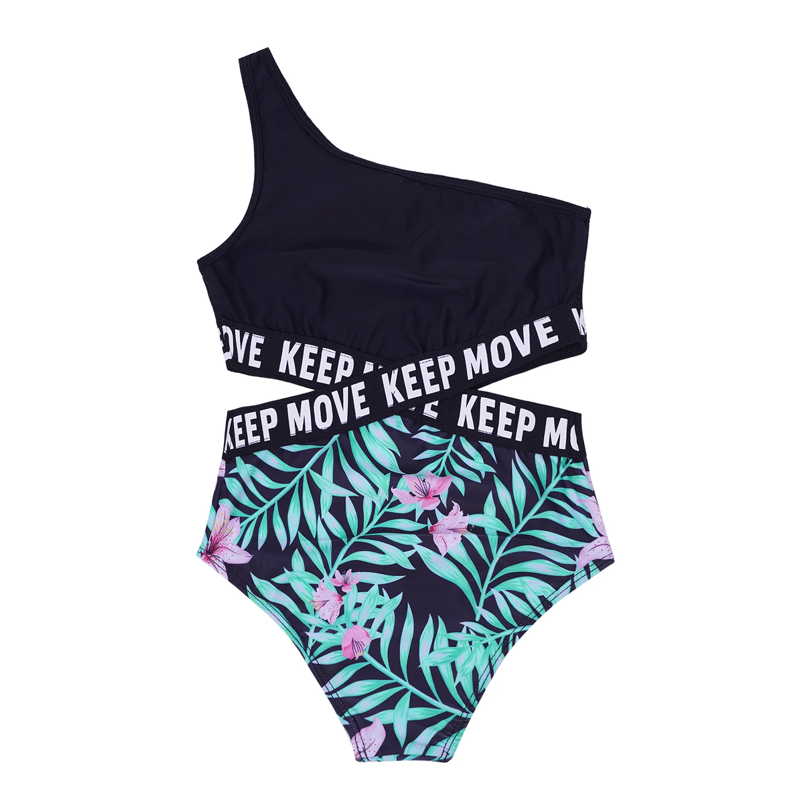 Kids Girls One-piece Swimwear Bodysuit Single Shoulder Letter Print Swimsuit Pool Bathing Suit Beachwear Sportswear Bathing Suit