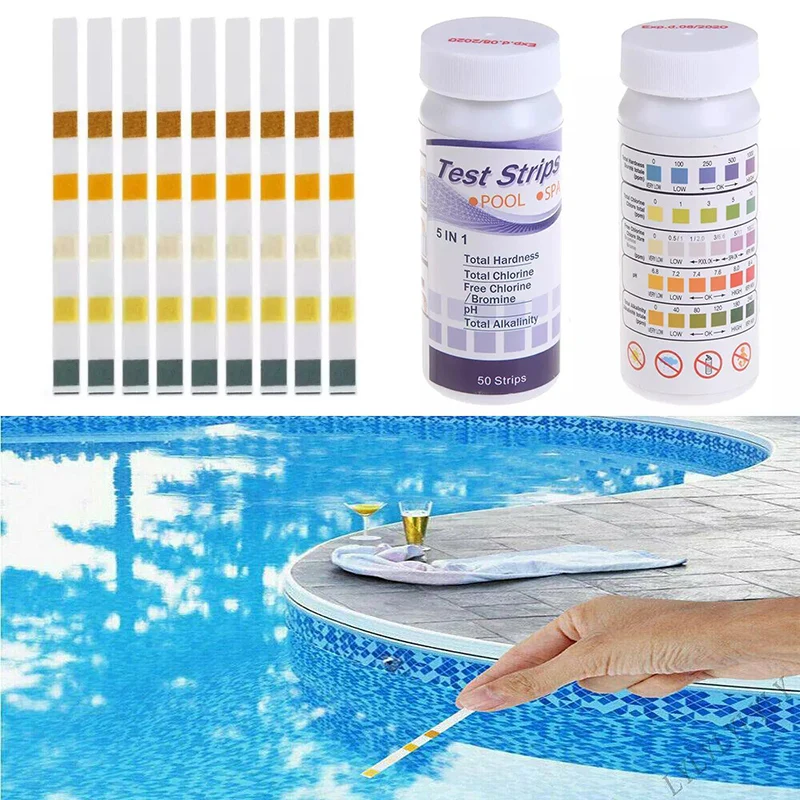 Tiras de prueba de Ph y Cloro multiusos, 50 piezas, para Piscina, Spa, jardín, piscinas al aire libre, probador de agua, Cloro de papel para Piscina