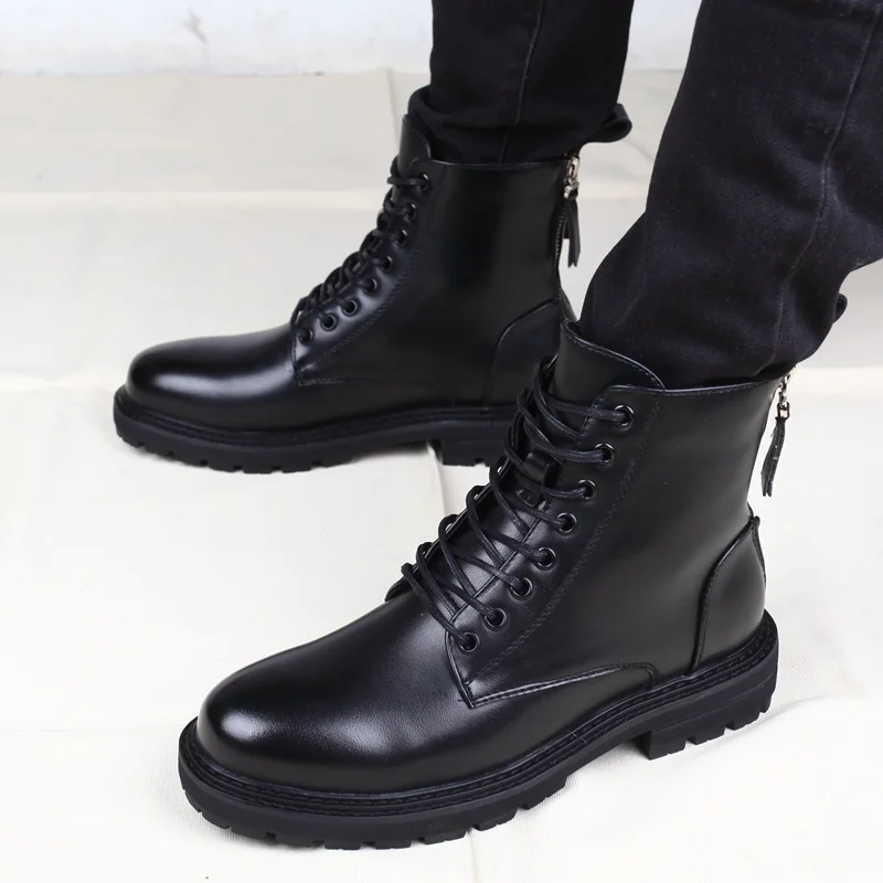 mens luxury fashion party nightclub motorcycle boots black cow leather shoes spring autumn ankle boot platform short botas mans