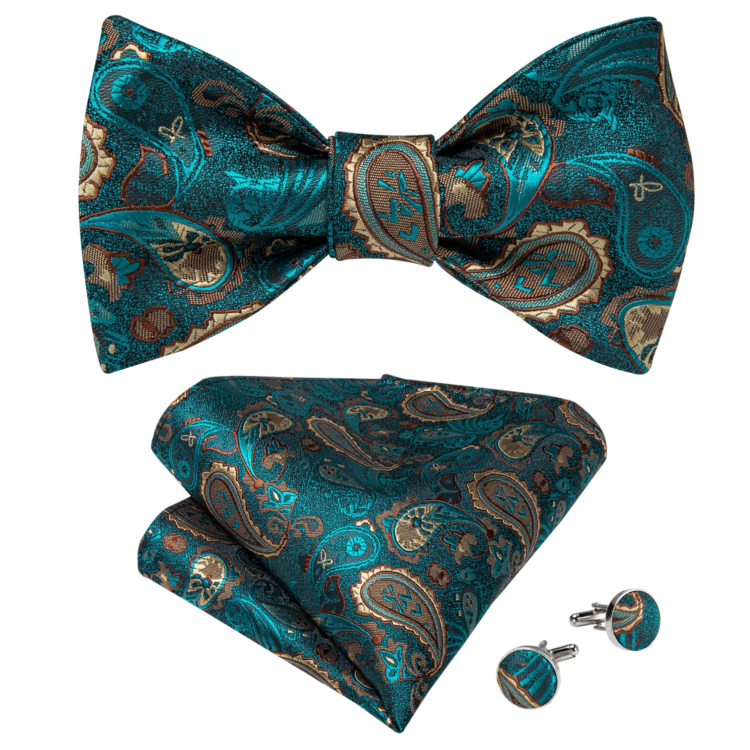 Brand New Men's Bow Tie Teal Green Blue Paisley Floral Silk Bow Tie Wedding Party Butterfly Bowknot Men Tie Accessories DiBanGu