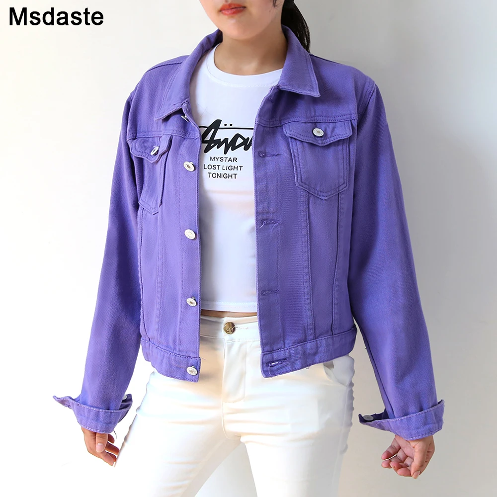 Áo Denim Cho Nữ Chaqueta Mujer "Casaco Jaqueta Feminina Mùa Xuân Mới Thu Tím Quần Short Áo Khoác Áo Khoác Áo Khoác Ngoài