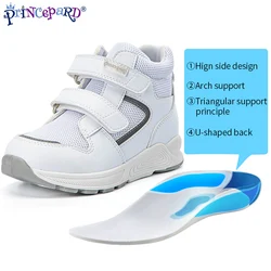 Princepard Children Orthopedic Shoe Autumn Outdoor White Leather Sport Sneaker with Arch Support for Flatfoot Tiptoe Walking