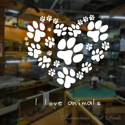 I Love Animal Cat Dog Paw Wall Sticker Vinyl Decor Mural Pets Veterinary Clinic Pet Shop Decals Window Decoration Wallpaper S382