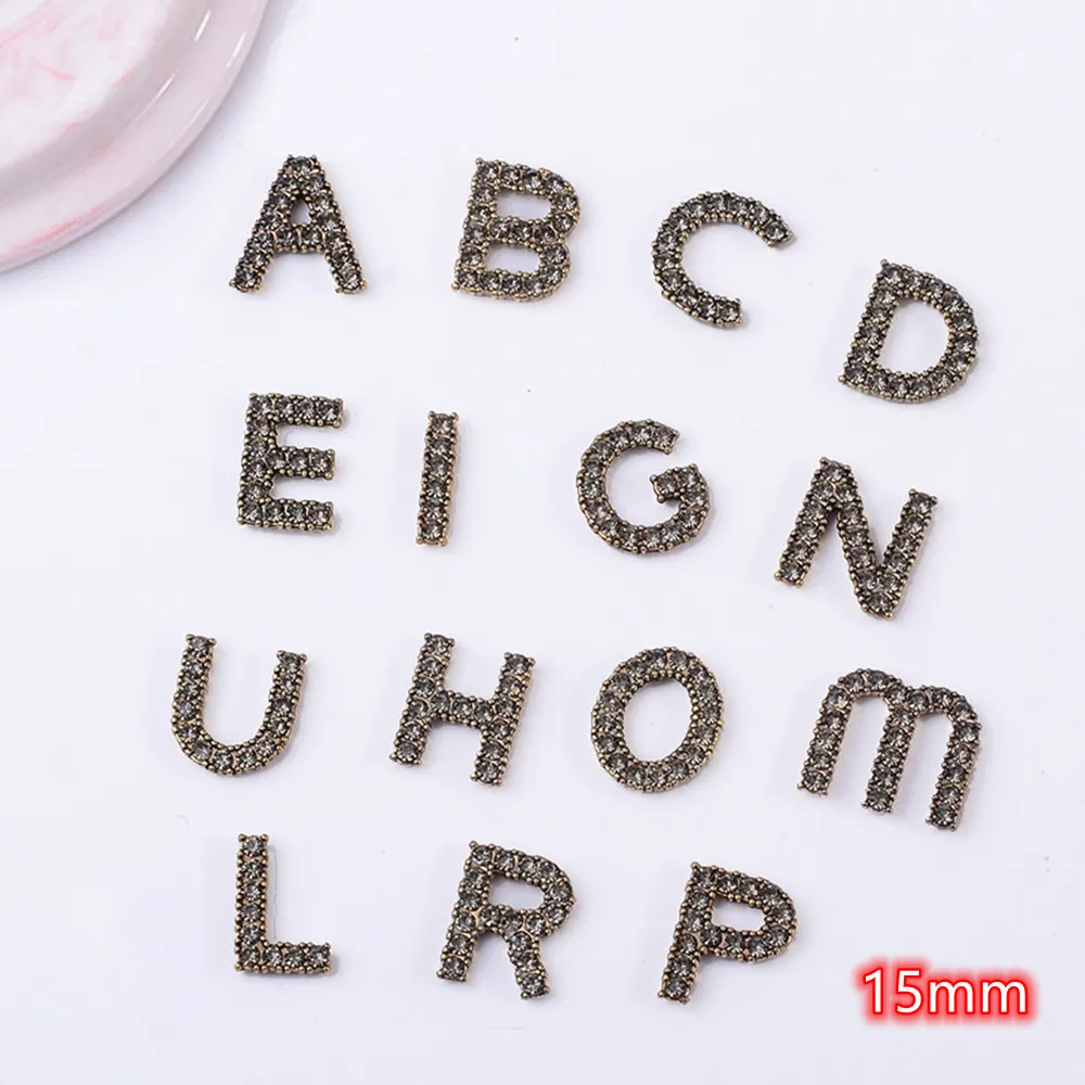 Rhinestone Letter Embellishments Buttons 20pcs Black Rhinestones Flatback Handicraft Decoration Buttons Metal DIY Craft Supplies