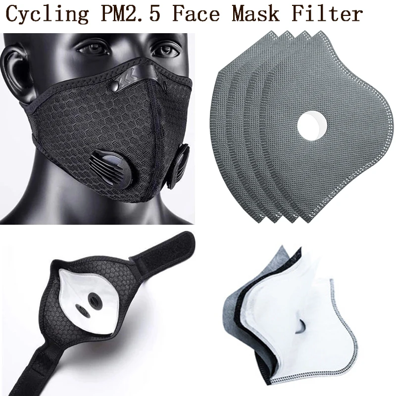 Anti Dust 5layers Cycling Face Masks Filter Road Cycling Protection Dustproof PM2.5 Active Carbon Filter Replacement Accessories