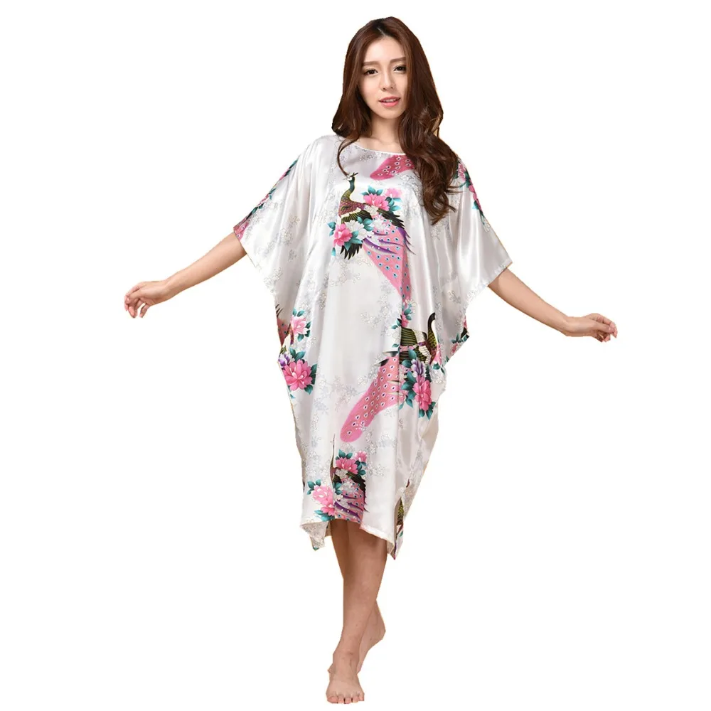 Sexy Female Silk Rayon Robe Bath Gown Nightgown Summer Casual Home Dress Printed Loose Sleepwear Plus Size Nightwear Bathrobe